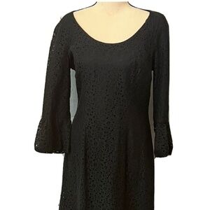 Pendleton Black Eyelet Dress Size 8 Flare Sleeve Goth Witchy Dark Staple Pc